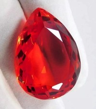 Mexican Fire Opal Certified Huge 96.40 Ct Red Orange Pear Cut Natural Gemstone