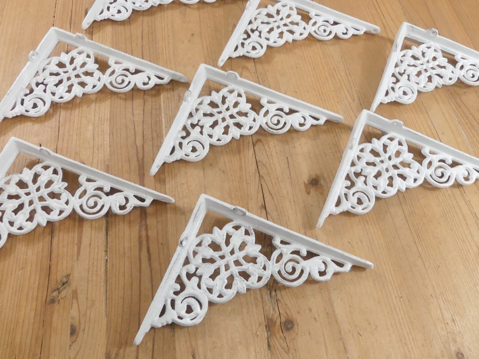 8 soportes de estante de hierro fundido blanco envejecido soportes estantería 7 3/4" x 6 1/2" Foto 2 de 4