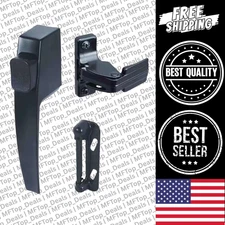 Push Button Screen Storm Door Latch Handle Set Night Lock Lever Metal Door Black