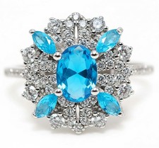 3CT Blue Topaz  Topaz 925 Solid Sterling Silver Ring Jewelry Sz 6
