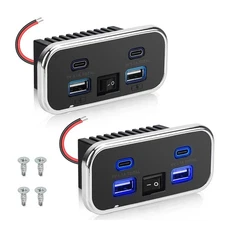 2PCS RV USB OUTLET DUAL USB A & USB C PORTS CAR CHARGER SOCKET PANEL BOAT MARINE