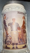 Vintage Gerz Beer Stein Norman Rockwell Germany Pewter Lid 8" Saturday Evening