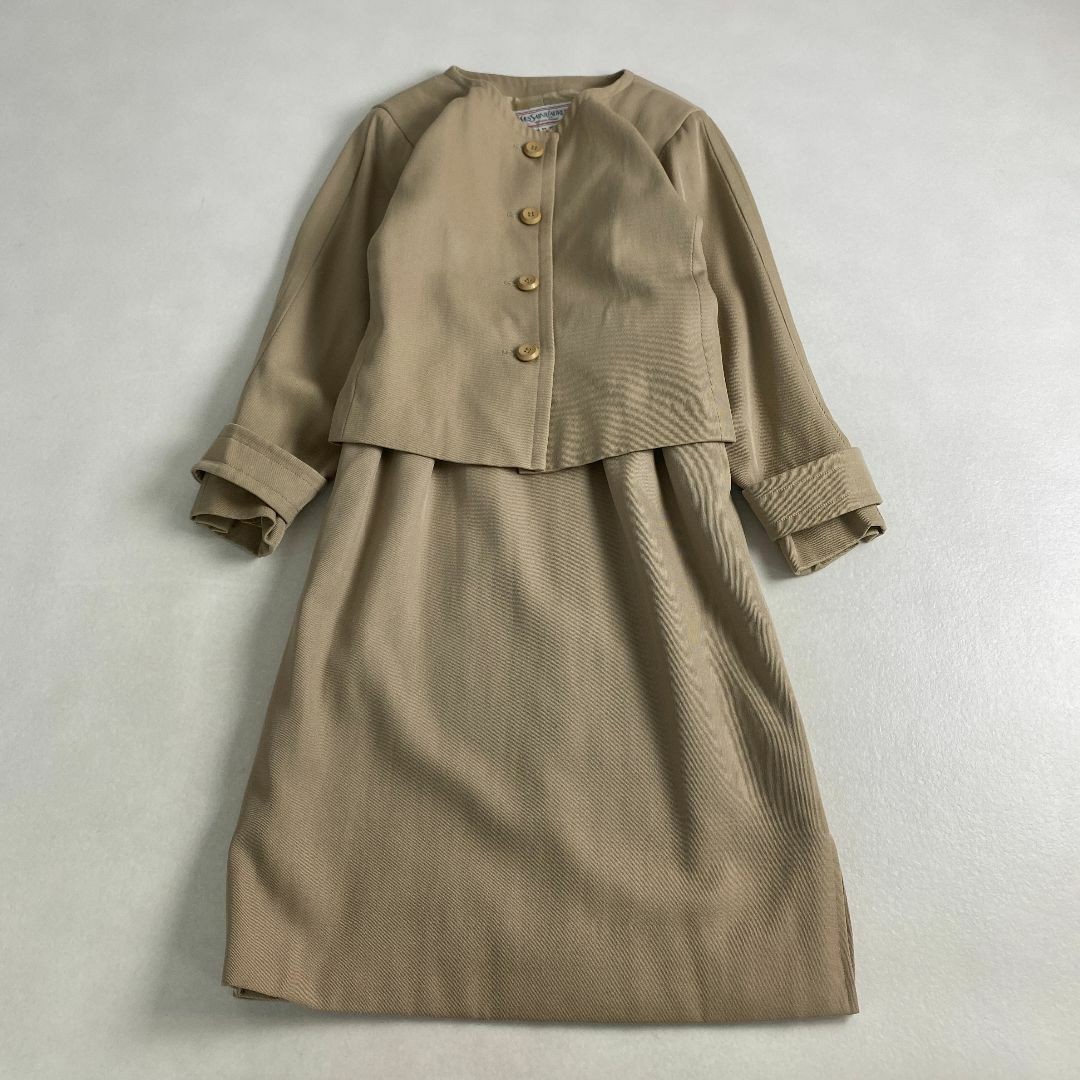 Set completo Yves Saint Laurent vintage beige senza colletto donna taglia 6