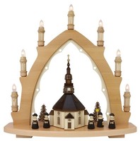 Holz Schwibbogen Leuchterbogen 230V - Seiffener Kirche Mit 5 KurrendesäNgern