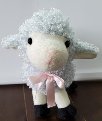 Dan Dee Collectors Choice Sheep Lamb Plush BLUE Cream 8'' Easter Spring Curly Fur