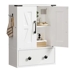 Bathroom Wall Cabinet, Medicine Cabinet with Fabric Drawer, Double-Door Wall ...
