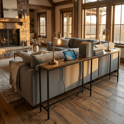 71in Long Narrow Console Sofa Table with Power Outlets USB Charger Entryway
