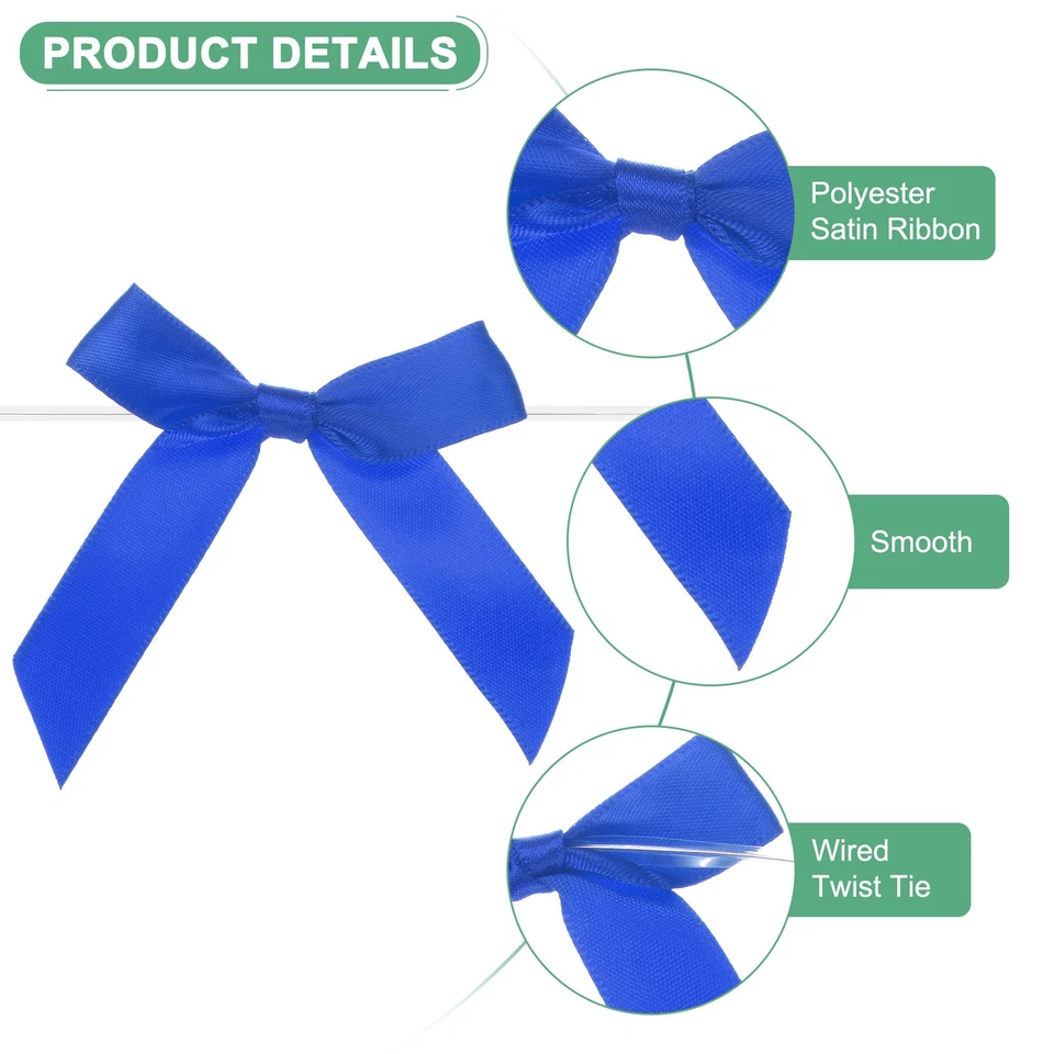 50-Pack Satin Ribbon Twist Tie Bows 2.4x2.8" Bow Twist for Craft[Blue] Foto 2 de 4
