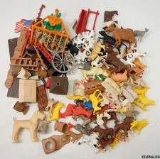 Lot Vintage Plastic Toy Figures Animals Accessories - Dogs Pigs Barrels Goats