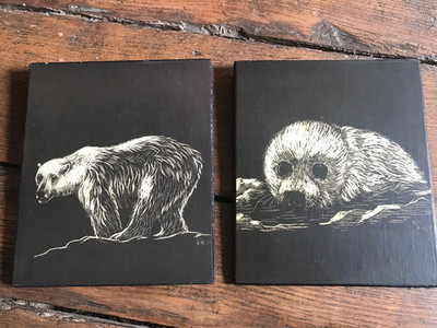 Paar Robben & Eisbären Bilder von Nan Mitchell Isle of Lewis 21,5 cm x 25,5 cm