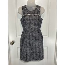 J. Crew Tweed Fringe Sleeveless Dress Black White Women' 00 XS Textured Career