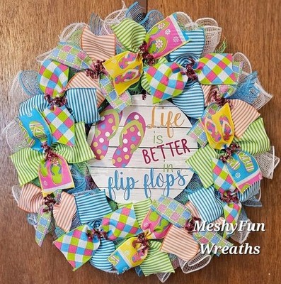 Summer Wreath Life Is Better In Flip Flops Summer Deco Mesh Wreath