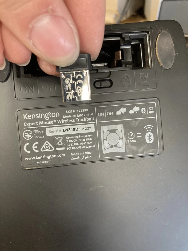 Kensington Expert Wireless Trackball Mouse M01286-M W/ Receiver Dongle Tested - Image 2 of 4