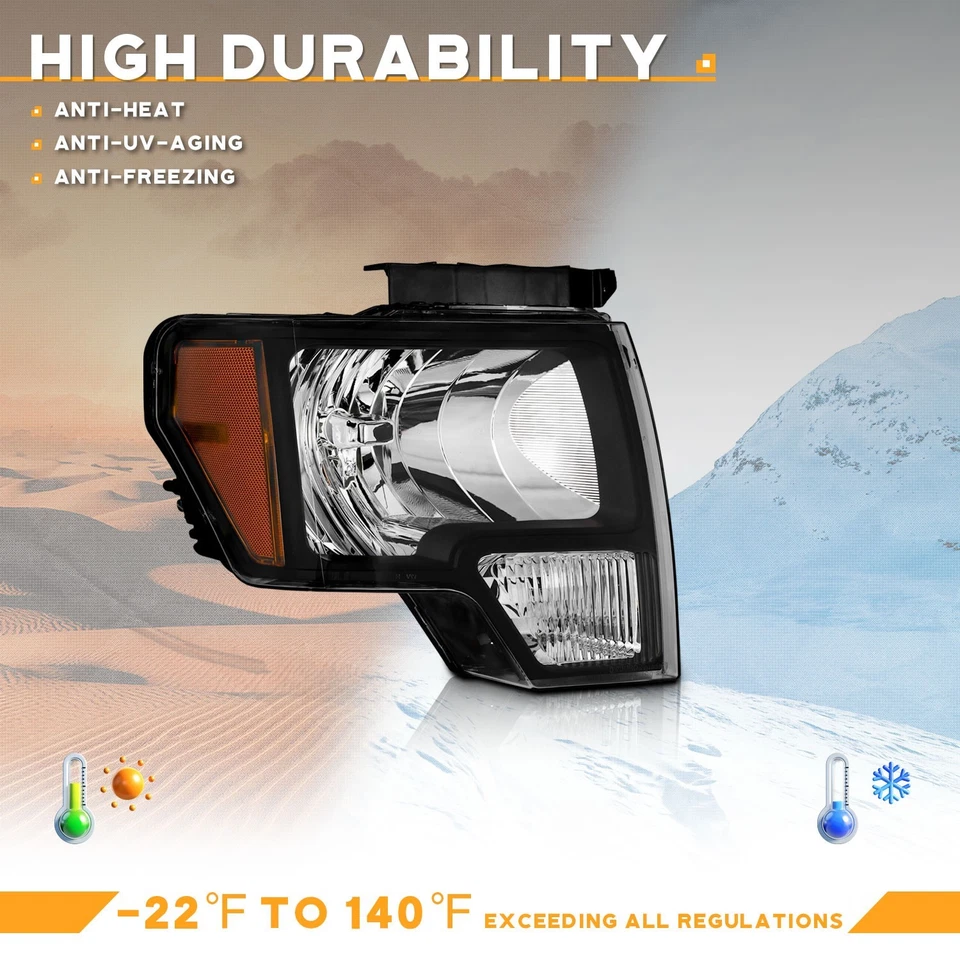 Pair Headlights Assembly Black For 2009-2014 Ford F-150 F150 Pickup Headlamps Foto 4 de 4