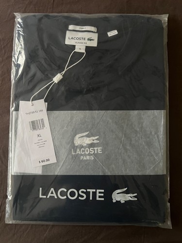 T-shirt Lacoste unisex uomo XL firma stampa cotone blu TH2739 51 166 nuova con etichetta - Foto 2 di 6