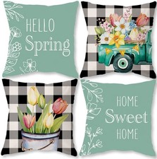 Spring Pillow Covers 18x18 Set of 4 Buffalo Plaid 18" x 18" Pack of 4 Green