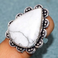 925 Silver Plated Howlite Ring US 7.5 Affordable Gifts Limited Stock Deal JW