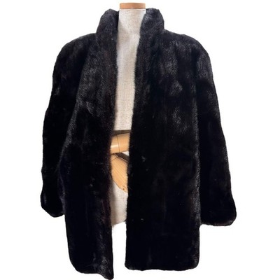 American Legend Mink Coat XL Black Real Fur Reverse Hair Cold Weather Outerwear