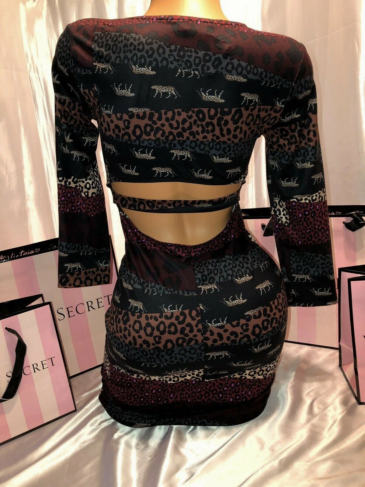 UNDERCOVER Abito Victorias Secret schiena aperta ghepardo stampa esotica XS