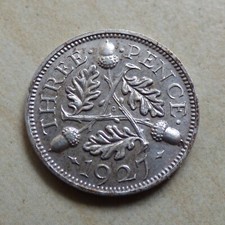 King George V Threepence 1927 Silver Better Grade Key Date  (myrefn522)