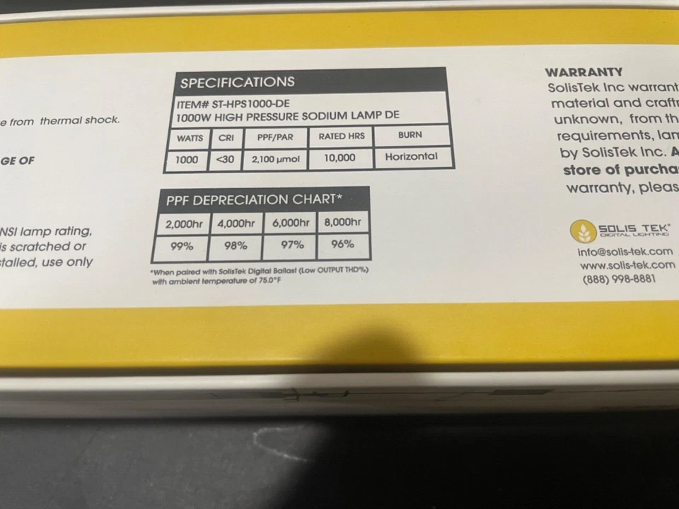 Bombilla Solis Tek 1000 vatios HPS DE de doble extremo - 400 V - 2K Foto 4 de 4