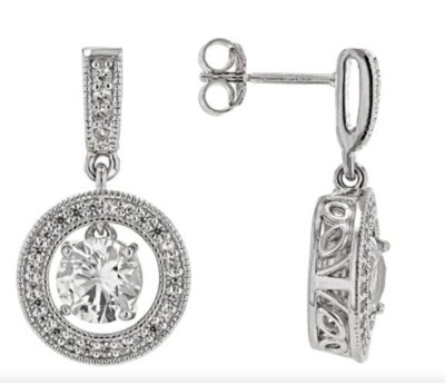 White Lab Created Sapphire Rhodium Over Sterling Silver Dancing Earrings 2.03ctw