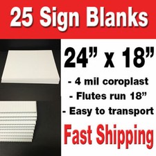 BOX OF 25 24"x18" BLANK Lawn Signs WHITE CORRUGATED YARD SIGNS/POLITICAL SIGNS