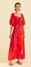 NWT Farm Rio Vestido Aurora pink and red maxi dress with ties size P/S