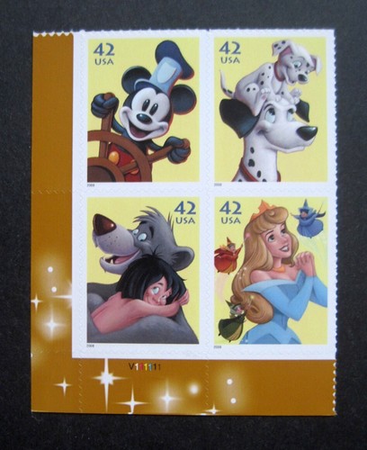 Sc # 4342-4345 ~ Plate # Block ~ 42 cent The Art of Disney Imagination Issue