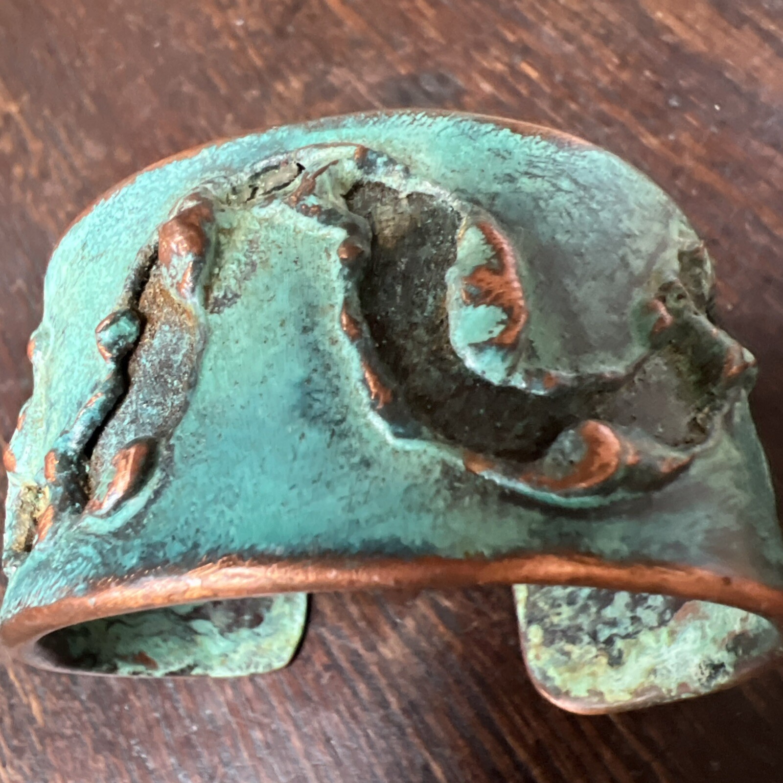 Solid Copper Rustic Patina Cuff Bracelet Verdigris - image 11