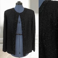VTG Laurence Kazar Black Sequin Beaded Silk Longsleeve Lined Evening Jacket M