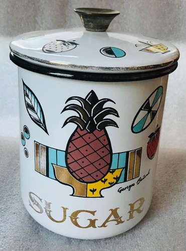 GEORGES BRIARD SUGAR lidded cannister enamelware AMBROSIA PINEAPPLE
