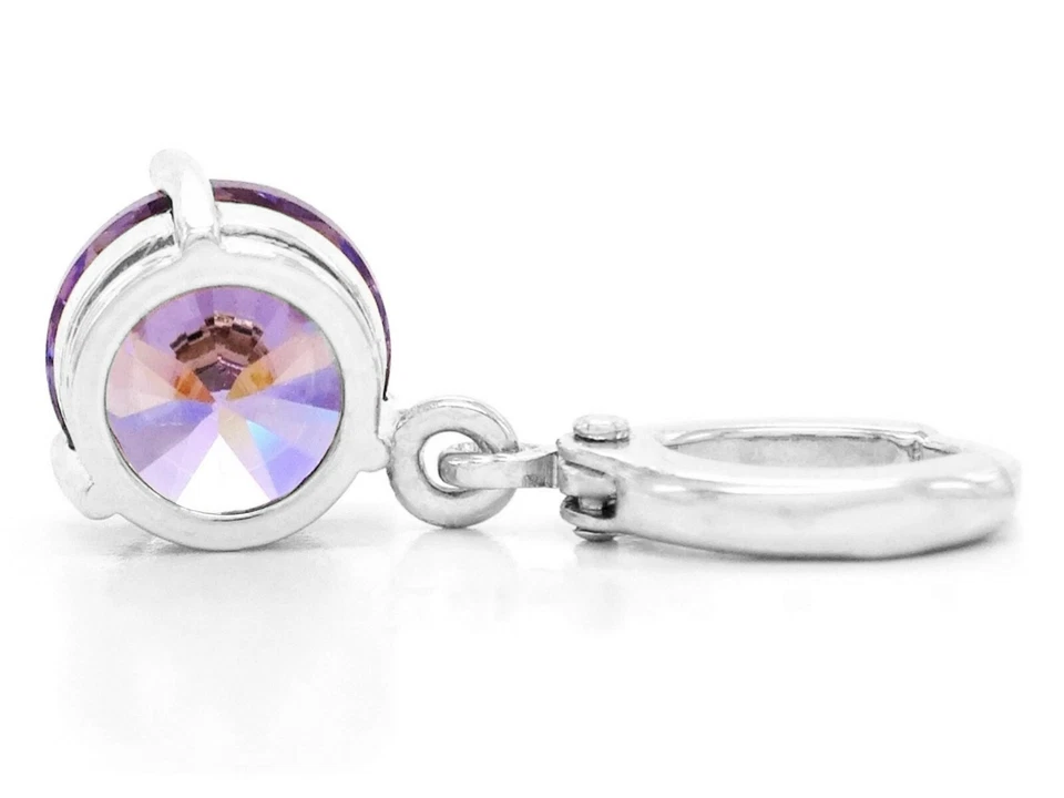 Auténticos pendientes redondos de oro blanco de 18 quilates tipo amatista púrpura gemas Foto 3 de 4