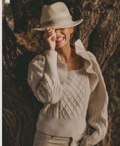 H\u0026M flounced cable knit sweater taupe 