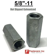 5/8"-11 x 2-1/8" Coupling Nuts Hot Dip Galvanized Rod Coupling Hex Long Nuts