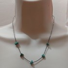 Genuine Turquiose Station Necklace With Liquid Silver Tone Tube Beads