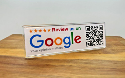 QR Google Review Schreibtisch Plakette personalisiert Acryl Büro Empfang Bewertung uns