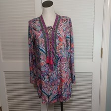 La Blanca Tunic Womens Small Swim Cover Up Paisley Print Colorful Tropical