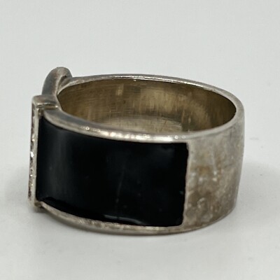 Vintage Estate Sterling Silver Black Enamel Rhinestone Belt  display picture 1