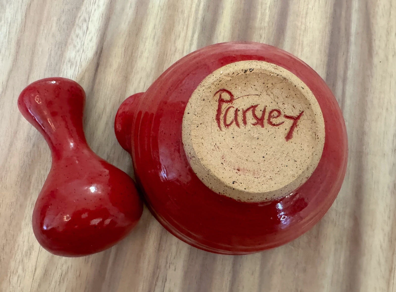 Studio Art Mortar And Pestle Red Artist Marked Parsley Pottery