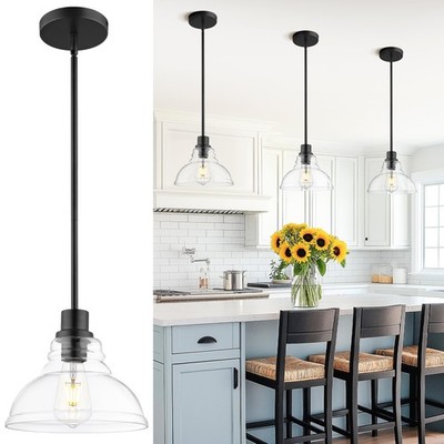 Black Pendant Lights Kitchen Island, 1-Light Pendant Lights in Black Finish w...