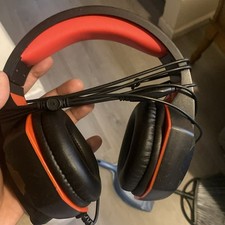 Black Red Wired Over-Ear Gaming Headset 3.5mm Jack Boom Mic Double Earpiece