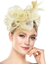 1920s 50s Vintage Fascinators Hat for Women Tea Party Halloween Beige Gold