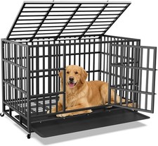 Heavy Duty Indestructible  Escape-Proof Dog Crate 48 Inch for Large High-Anxiet