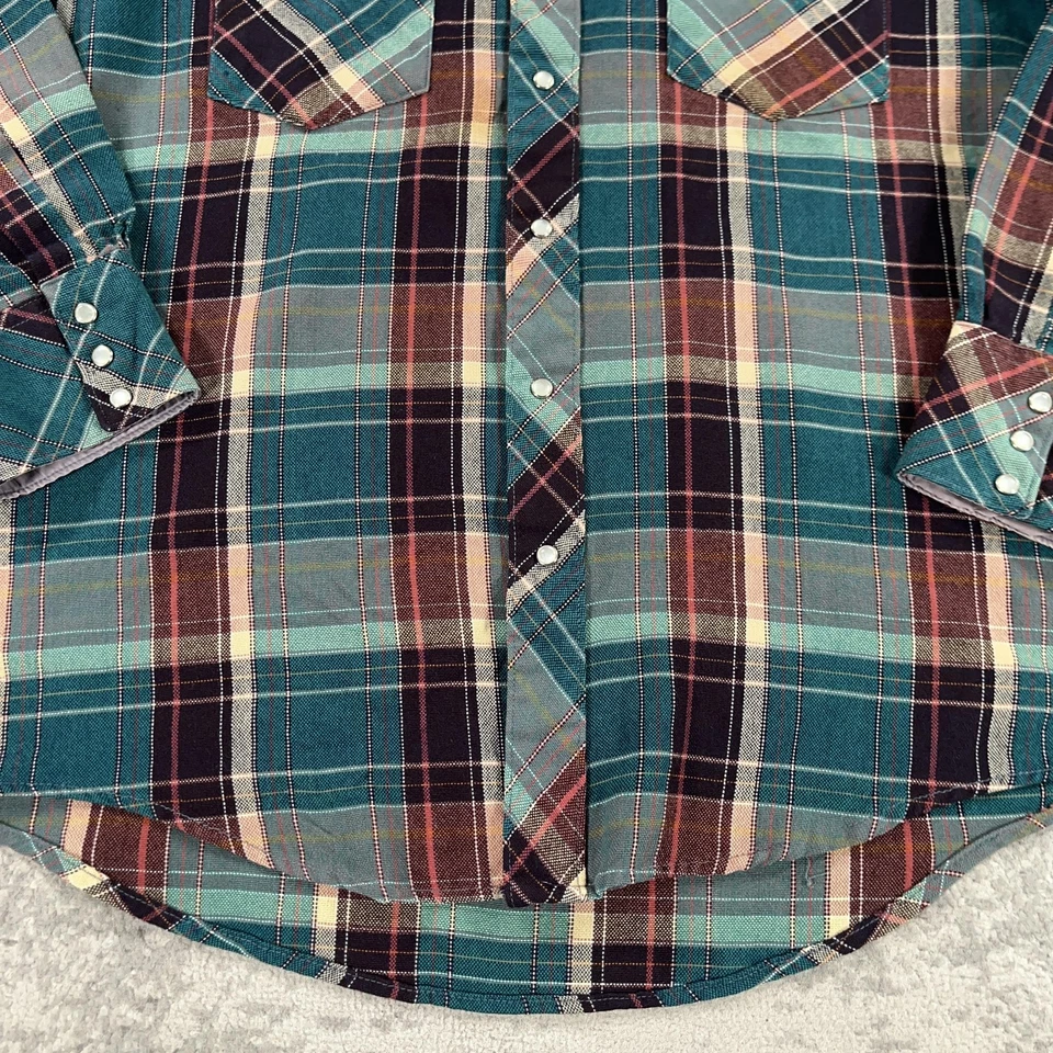 Camisa vaquera vintage ATP Western para hombre 16,5 grande a cuadros perla franela a presión años 90 Foto 3 de 4