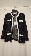Ming Wang Jacket Womens XL Black White Lace Open Front Heritage Fit M9971AC