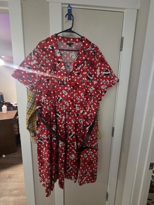 retro dress red roses polka dots Retro Chic Red Polka Dot Tattoo Print Collared A-Line Dress Skull Rose 24