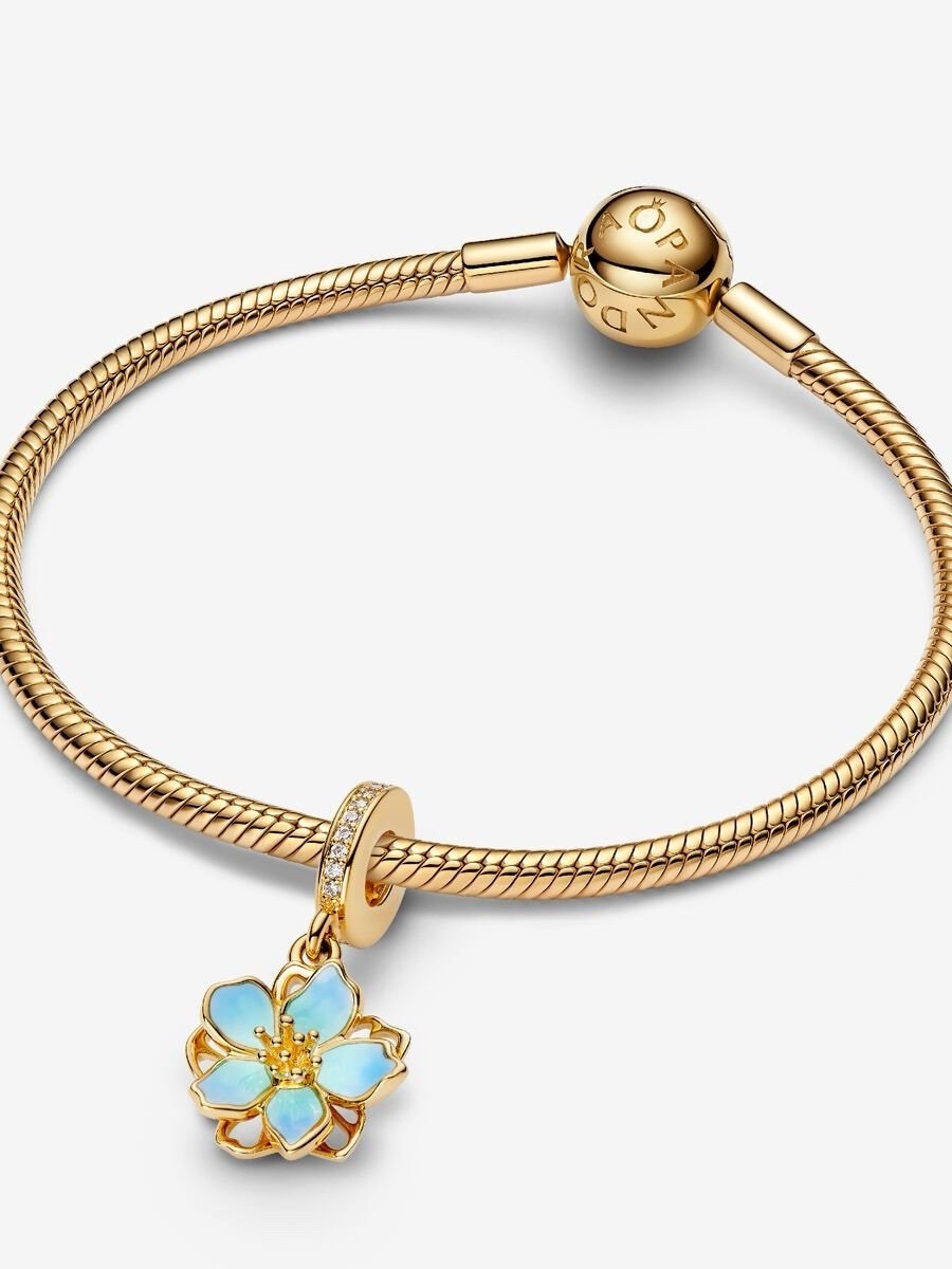 Pandora Japan Cherry Blossom Dangle Charm Blue Gold New
