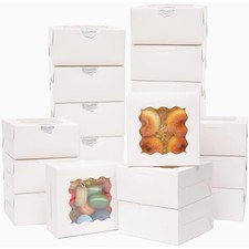 60 PCS White Bakery Boxes With Window 6x6x3 Inch Pastry Cookie Box Sturdy