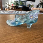 Fenton Art Glass 95th Anniversary Hand-Painted Light Blue Glass Shoe Slipper
